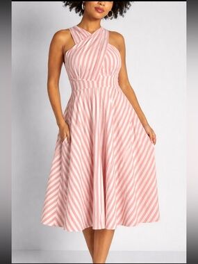 NWT Emily & Fin Seline Riviera Stripe Dress XL Dusty Rose Pink Midi